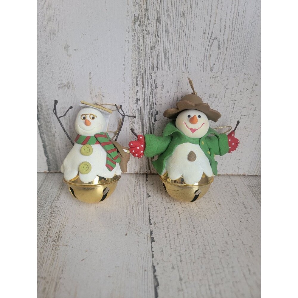 Snowman couple bells ornament Xmas‎ set snow